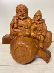 中古 七福神 木彫り 大黒様 恵比寿様 置物 28cm×31cm - メルカリ