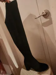 ブラック スウェード ロング ブーツ ヒール
