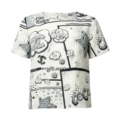 b23 CHANEL シャネル P80342 2025SS CCロゴ 半袖シルクブラウス 半袖トップス サイズ38 オフホワイト系 レディース Tシャツta1のサムネイル