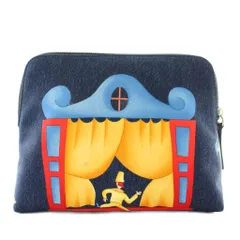 ブルガリ BVLGARI ポーチ 化粧ポーチ キャンバス サーカス柄 総柄 紺 ネイビー /XZ ■GY11