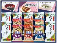 味之庵　アマノフーズ&白子のり	6394-50	  白子のり味のり（8切5枚入）×7 減塩いつものおみそ汁 （とうふ10.3g、なす9g、なめこ8g）×各2 永谷園お茶漬け海苔（4.7g×3） 永谷園お吸いもの松茸風味（2.3g×3） だしの素40g×各1のサムネイル