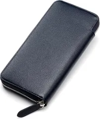 【新品】[am?liage] 財布 メンズ 長財布 【姫路レザー日本製】 ラウンドファスナー 本革 フランス製ファスナー 薄型 ギフトBOX プレゼント (ネイビー) 454699f2