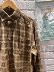 古着　M　長袖シャツ　チェック　ブラウン　茶　ポケット　春服