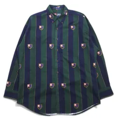 CHAPS RALPH LAUREN 90年代 ボタンダウンシャツ L グリーン ネイビー ストライプ コットン エンブレムロゴ