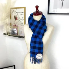 新品 Lune jumelle プレゼント チェック柄 マフラー ブルー 青