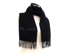 ■極美品■ TRUSSARDI トラサルディ カシミヤ100％ フリンジ マフラー ストール 防寒具 メンズ レディース ブラック系 DK1533