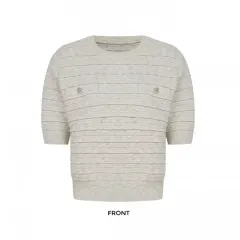 ルネ ジェイ renej ツイード ボタン ニット Tシャツ ケーブル パール グリッター 半袖