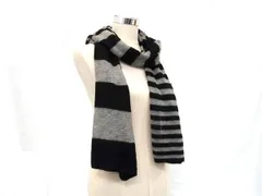 Paul Smith ポールスミス カシミヤ100％ ボーダー マフラー 防寒具 メンズ レディース ブラック系×グレー系 DL5346