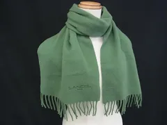 LANCEL ランセル ウール100％ フリンジ マフラー ストール ショール 防寒具 レディース メンズ グリーン系 DL5987のサムネイル