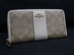 COACH コーチ F54630 シグネチャー PVC ラウンドファスナー 長財布 ウォレット 小銭入れ 札入れ ベージュ系×アイボリー系 DL6372
