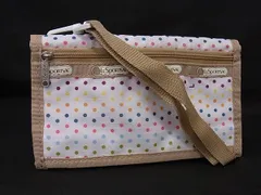 ■新品同様■ LeSportsac レスポートサック ナイロン ショルダーウォレット ミニバッグ 長財布 小銭入れ 札入れ アイボリー系 DL8538