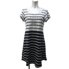 バーバリーブルーレーベル BURBERRY BLUE LABEL ワンピース カットソー 半袖 ボーダー ロゴプリント コットン 白 ホワイト 紺 ネイビー 38 約M IBO79