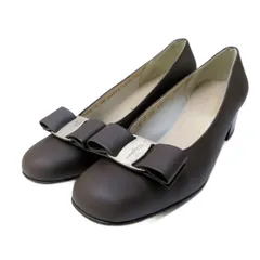 サルヴァトーレフェラガモ Salvatore Ferragamo ヴァラ リボン パンプス レザー ヒール 5 1/2 C 約23cm 茶 ブラウン IBO79 0912