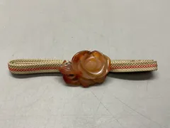 M40 未使用 帯留・帯締めセット 瑪瑙？ 材質不明 三分紐 和装小物 椿 赤 赤瑪瑙