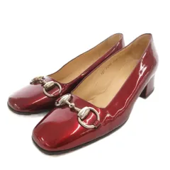 グッチ GUCCI ホースビット パンプス スクエアトゥ 34.5 赤 レッド IBO81 /FF