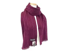 ■極美品■ Calvin Klein カルバンクライン ウール85％×シルク15％ フリンジ マフラー ストール 防寒具 メンズ パープル系 DL9196のサムネイル