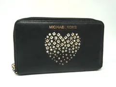 ■美品■ MICHAEL KORS マイケルコース レザー スタッズ ラウンドファスナー 長財布 ウォレット 札入れ 小銭入れ ブラック系 DM0038