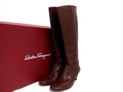 ■美品■ Salvatore Ferragamo フェラガモ レザー ヒール ロングブーツ 表記サイズ 6 (約23.5cm) 靴 シューズ ブラウン系 DM1306
