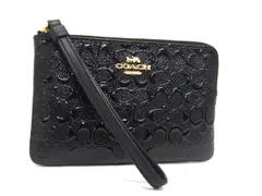 ■美品■ COACH コーチ F58034 シグネチャー パテントレザー リストレット マルチポーチ マルチケース 小物入れ ブラック系 DM1355