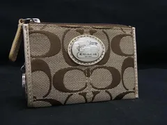 ■極美品■ COACH コーチ シグネチャー キャンバス×レザー コインケース コインパース 小銭入れ マルチポーチ ブラウン系 DM1376