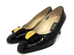 ■美品■ BALLY バリー レザー ヒール リボン パンプス 表記サイズ 2 1/2 (約21.5㎝) 靴 シューズ レディース ブラック系 DM1448