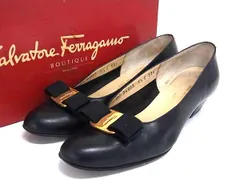 Salvatore Ferragamo フェラガモ ヴァラリボン リザード型押しレザー パンプス 表記サイズ5 1/2 (約22.5cm) 靴  ブラック系 DM1675