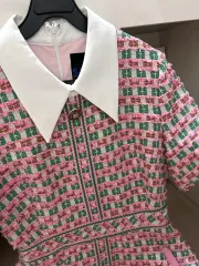 SJYP ジュエリーボタン 半袖 KARA（カラ） ツイード ONE PIECE フレア ピンク ゲストルック デート 誕生日ルック