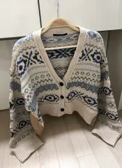 モアモア・エン・イェスターデイ ウール 編み クロップド丈 エスニック パータン バイカラー ヴィンテージ風 ベージュ