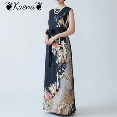 ❦Kaena❦　着物リメイク　ワンピース　ロング　ドレス　マキシ　Aライン　黒留袖　ベルト紐　後ろボタン　正絹　結婚式　パーティー　お呼ばれ　卒業式　入学式　ステージ衣装　オケージョンドレス　ブラック　フォーマル　黒　結婚式ドレス