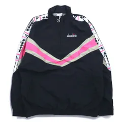 diadora 90年代 ハーフジップ ナイロンジャケット トラックジャケット ジャージ L ブラック ロゴテープ ワンポイントロゴ刺繍