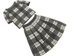 ANAYI アナイ ウール混 チェック 半袖 プリーツ ニット セットアップ size36/黒ｘ白 ◇■ レディース