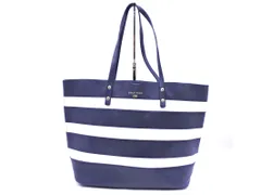 COLE HAAN コールハーン レザー ボーダー トート バッグ 白ｘ紺 ■■ レディース