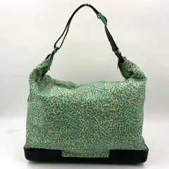 BOTTEGA VENETA レオパード柄 ショルダーバッグ レザー×ナイロン グリーン×ベージュ ハンドバッグ