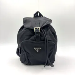 PRADA テスート レザー×ナイロン ブラック バックパック シルバー