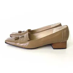 アキラオーサキエレガンス Akira Osaki Elegance パンプス ローヒール タッセル 本革 レザー 23.0cm グレー ベージュ グレージュ くつ 靴 シューズ