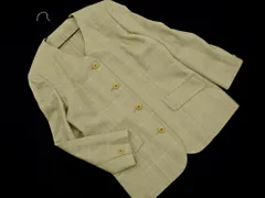 burberrys バーバリーズ シルク混 チェック ノーカラー ジャケット size9AR/黄緑 ■■ レディース