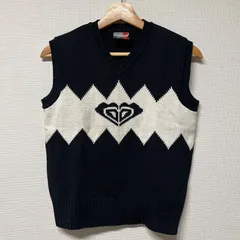 (^w^)b  ROXY ロキシー ニットベスト Vネックベスト ブラック ホワイト 古着 Y2K ストリート レイヤード ユニセックス OM10378HGのサムネイル