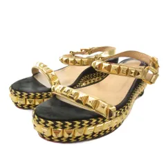 クリスチャンルブタン Christian louboutin スタッズサンダル カタクロウ エスパドリーユ ストラップ 36 黒 ブラック ゴールドカラー /FF ■GY62