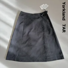 未使用☆Yorkland ヨークランド☆チェック柄ウエストベルト付きラップスカート風台形スカート 7AR ブラックのサムネイル