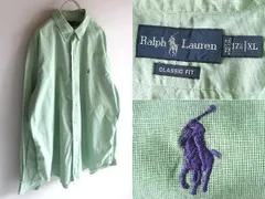 希少 90sビンテージ Ralph Lauren ラルフローレン CLASSIC FIT ポロポニーロゴ刺繍 コットン BDシャツ 17H XL ライムグリーン 黄緑 USA企画
