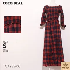 美品 COCO DEAL ココディール フレア　長袖　ロング丈　切替え　オフショルダー　チェック柄　ウエストゴム 　レッド　ブラック　 【TCA222-00】 送料無料　古着　レディースのサムネイル