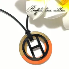 【送料無料】【匿名配送】オレンジ 水牛2連サークルネックレス 上質軽量　バッファローホーン