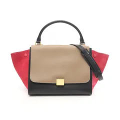 セリーヌ CELINE ハンドバッグ トラペーズ ミディアム 169542 ブラック/グレージュ/レッド レザー スウェード トラペーズ ミディアム レディース Used B