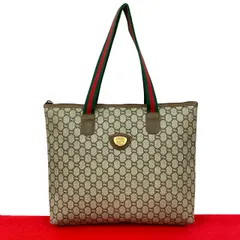 極 美品 GUCCI グッチ オールドグッチ ヴィンテージ シェリーライン グッチプラス ロゴ 金具 レザー トートバッグ ブラウン 14156