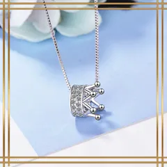 539【王冠/シルバー】ネックレス　SV925　王冠　ダイヤ　パヴェ　立体　モチーフ　上品　高級感　華やか　エレガント　大人　可愛い　レディース　ギフト　プレゼント　誕生日　記念日　プロポーズ　普段使い　フォーマル　パーティー　胸元　アクセント　きらめき