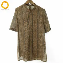 #s レリアン Leilian シャツ ブラウス 9 茶系 総柄 ハート 太陽 コットン オーバーサイズ 半袖 日本製 レディース [957466] k01