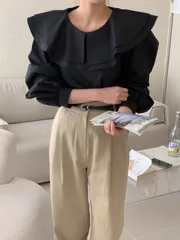 ラウンドカラーブラウス　ブラック