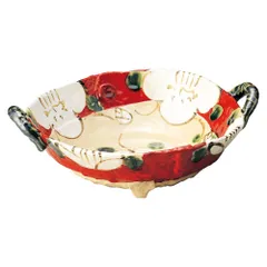 上絵山茶花 （赤）手付鉢（大）