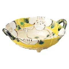 上絵山茶花 （黄）手付鉢（大）