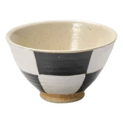 銀彩市松 黒釉飯碗